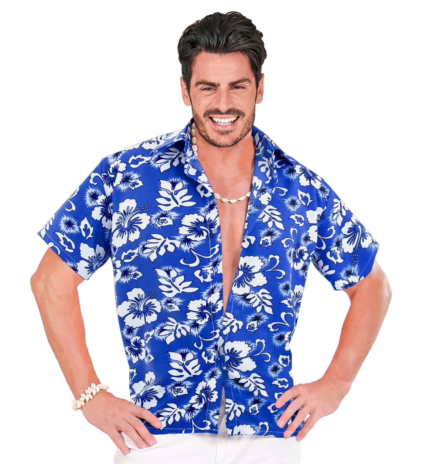 Sprællemand flertal Afvist Hawaii Skjorte - Blå skjorte med blomstermotiv 100% polyester | Birkemo